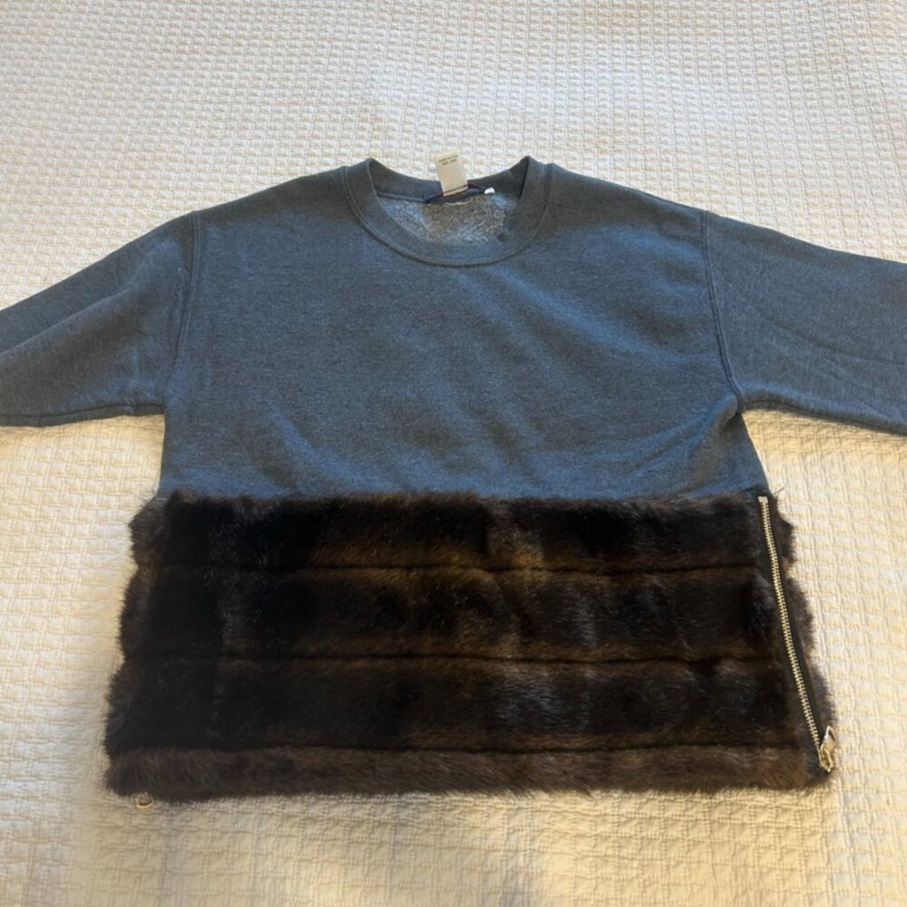 Harvey Faircloth Grey Sweater with Faux Fur